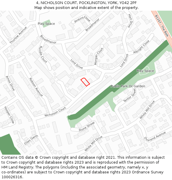 4, NICHOLSON COURT, POCKLINGTON, YORK, YO42 2PF: Location map and indicative extent of plot