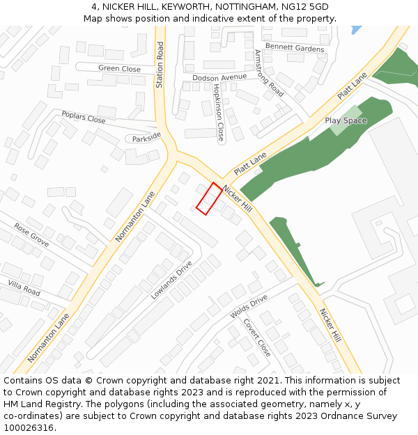 4, NICKER HILL, KEYWORTH, NOTTINGHAM, NG12 5GD: Location map and indicative extent of plot