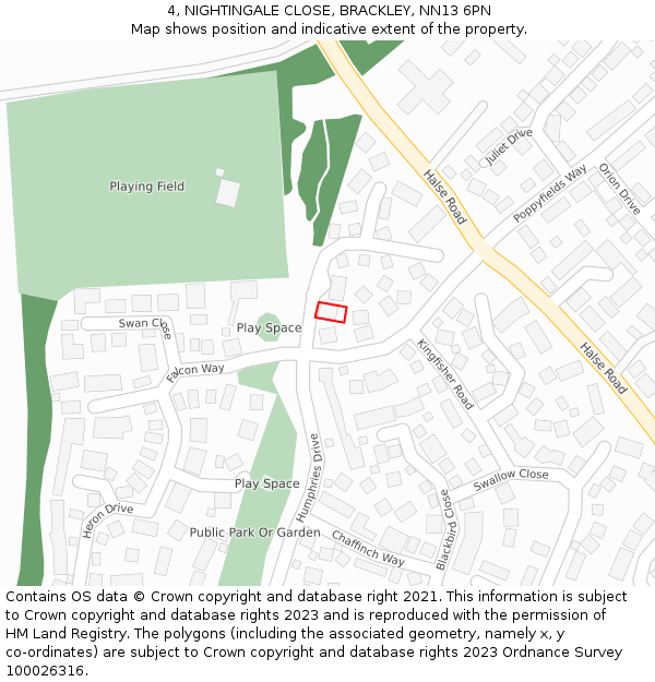 4, NIGHTINGALE CLOSE, BRACKLEY, NN13 6PN: Location map and indicative extent of plot