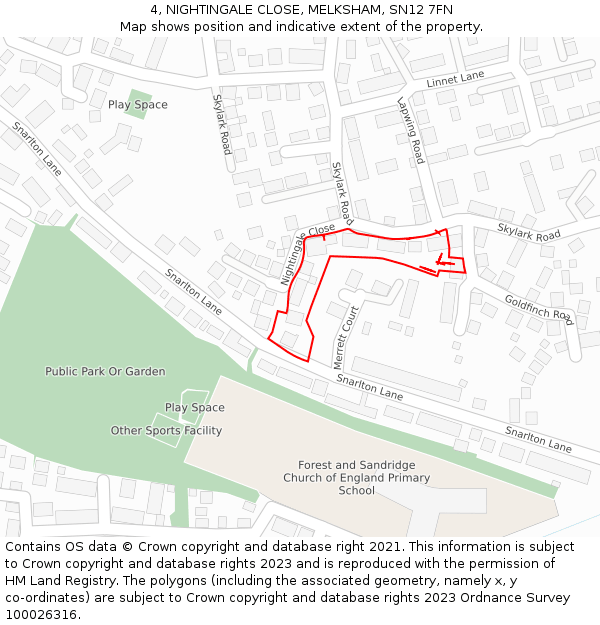 4, NIGHTINGALE CLOSE, MELKSHAM, SN12 7FN: Location map and indicative extent of plot