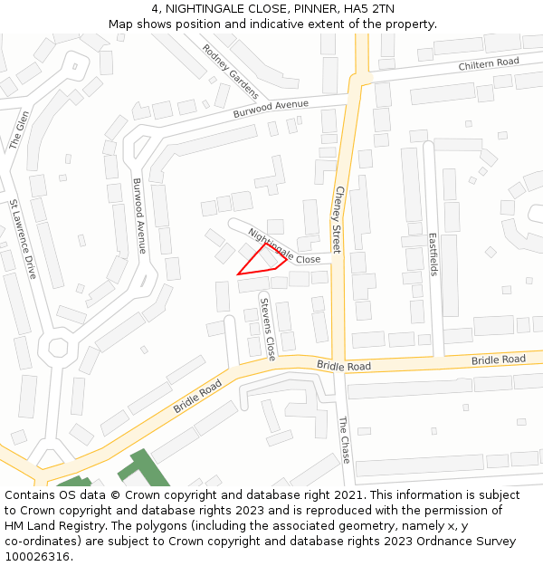 4, NIGHTINGALE CLOSE, PINNER, HA5 2TN: Location map and indicative extent of plot