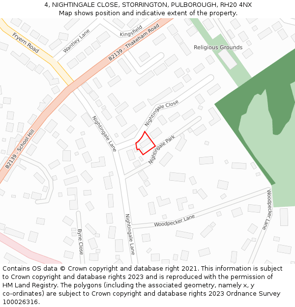 4, NIGHTINGALE CLOSE, STORRINGTON, PULBOROUGH, RH20 4NX: Location map and indicative extent of plot