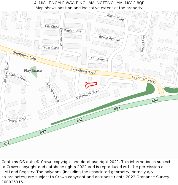 4, NIGHTINGALE WAY, BINGHAM, NOTTINGHAM, NG13 8QP: Location map and indicative extent of plot