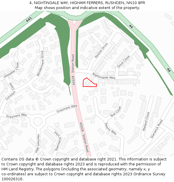 4, NIGHTINGALE WAY, HIGHAM FERRERS, RUSHDEN, NN10 8PR: Location map and indicative extent of plot