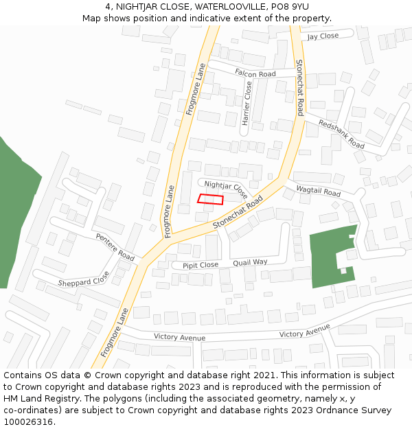 4, NIGHTJAR CLOSE, WATERLOOVILLE, PO8 9YU: Location map and indicative extent of plot