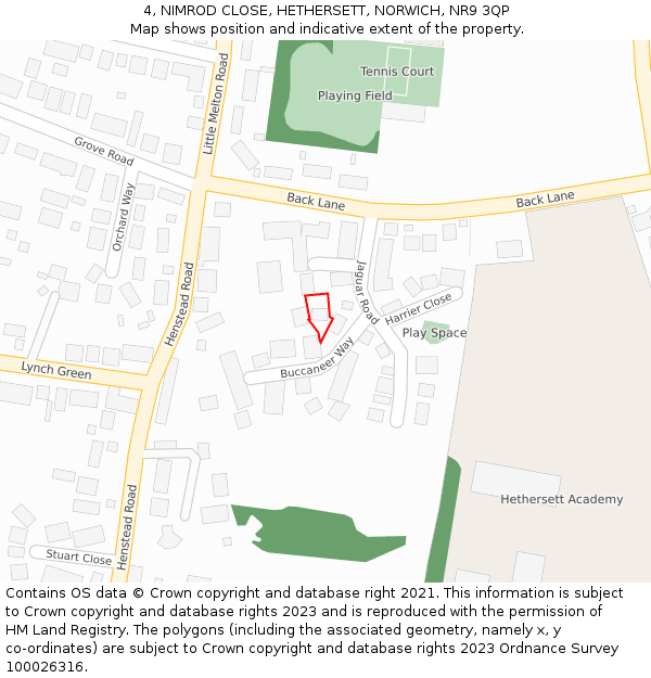 4, NIMROD CLOSE, HETHERSETT, NORWICH, NR9 3QP: Location map and indicative extent of plot