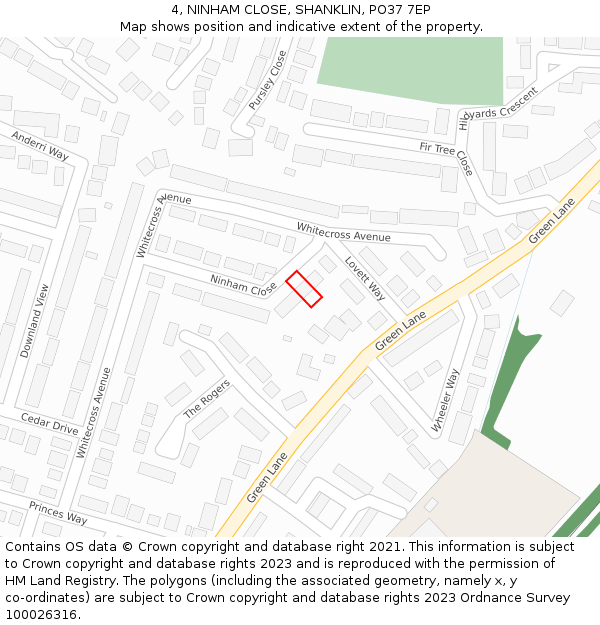 4, NINHAM CLOSE, SHANKLIN, PO37 7EP: Location map and indicative extent of plot