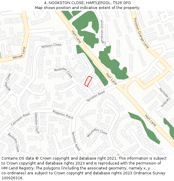 4, NOOKSTON CLOSE, HARTLEPOOL, TS26 0PG: Location map and indicative extent of plot