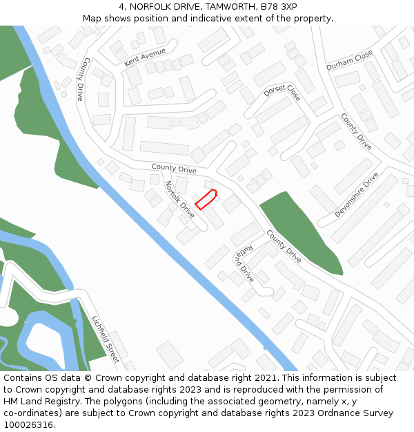4, NORFOLK DRIVE, TAMWORTH, B78 3XP: Location map and indicative extent of plot