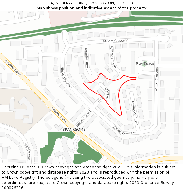 4, NORHAM DRIVE, DARLINGTON, DL3 0EB: Location map and indicative extent of plot