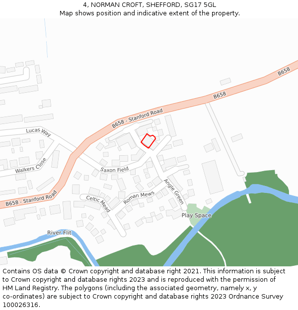 4, NORMAN CROFT, SHEFFORD, SG17 5GL: Location map and indicative extent of plot