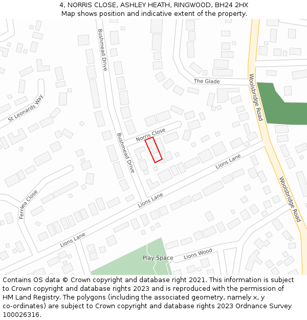 4, NORRIS CLOSE, ASHLEY HEATH, RINGWOOD, BH24 2HX: Location map and indicative extent of plot