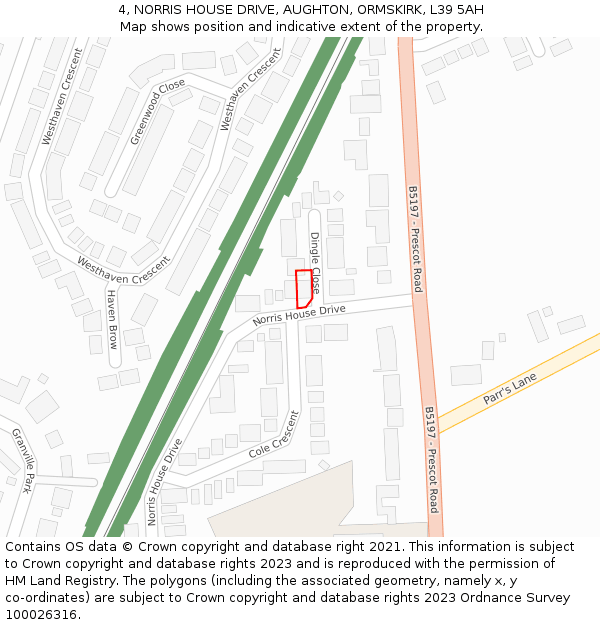 4, NORRIS HOUSE DRIVE, AUGHTON, ORMSKIRK, L39 5AH: Location map and indicative extent of plot