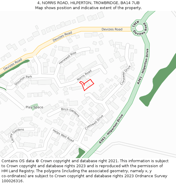 4, NORRIS ROAD, HILPERTON, TROWBRIDGE, BA14 7UB: Location map and indicative extent of plot