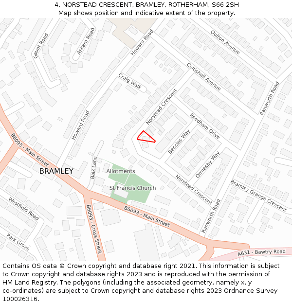 4, NORSTEAD CRESCENT, BRAMLEY, ROTHERHAM, S66 2SH: Location map and indicative extent of plot