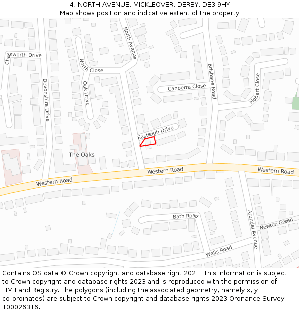 4, NORTH AVENUE, MICKLEOVER, DERBY, DE3 9HY: Location map and indicative extent of plot