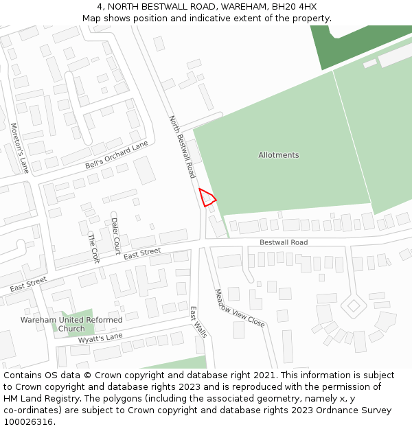 4, NORTH BESTWALL ROAD, WAREHAM, BH20 4HX: Location map and indicative extent of plot