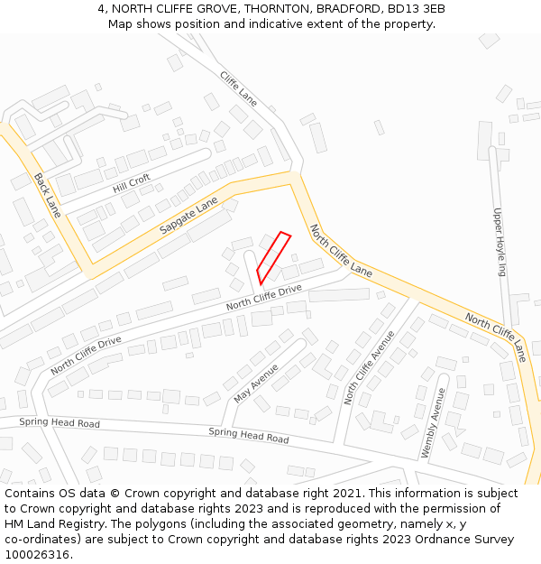 4, NORTH CLIFFE GROVE, THORNTON, BRADFORD, BD13 3EB: Location map and indicative extent of plot