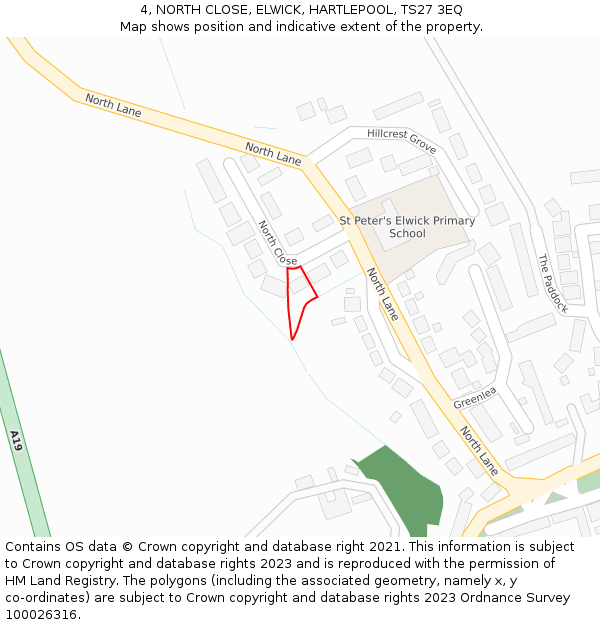 4, NORTH CLOSE, ELWICK, HARTLEPOOL, TS27 3EQ: Location map and indicative extent of plot