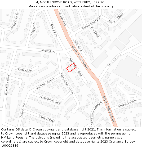 4, NORTH GROVE ROAD, WETHERBY, LS22 7QL: Location map and indicative extent of plot