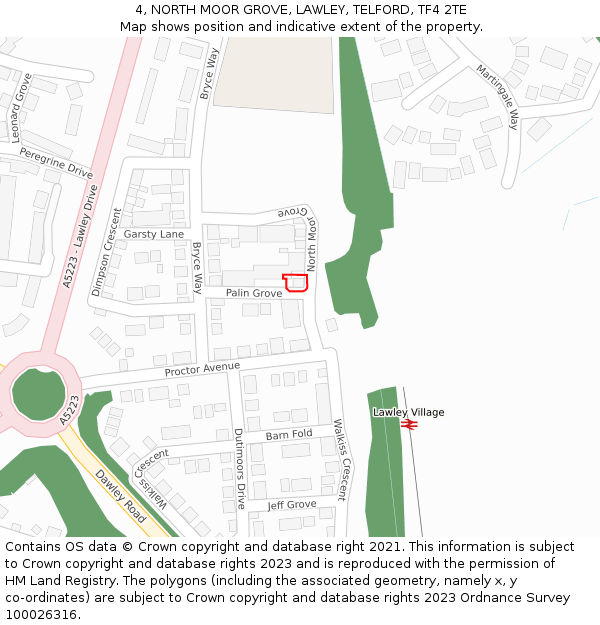 4, NORTH MOOR GROVE, LAWLEY, TELFORD, TF4 2TE: Location map and indicative extent of plot