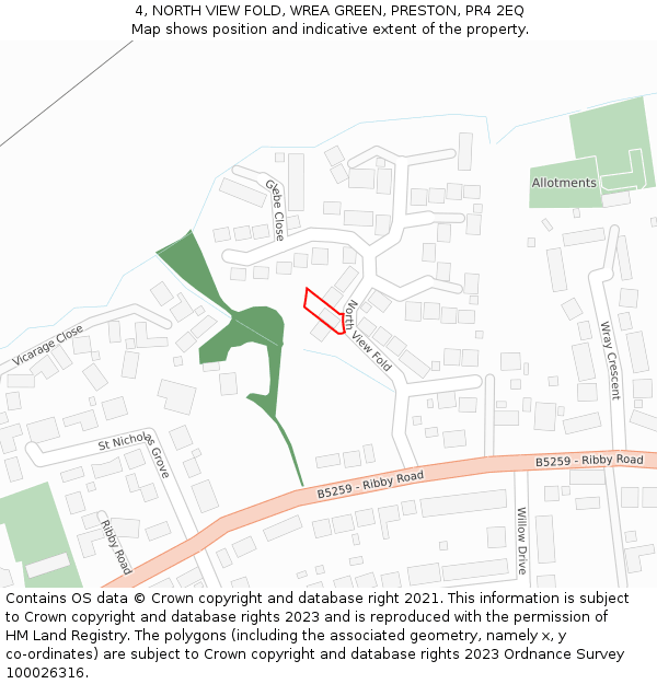 4, NORTH VIEW FOLD, WREA GREEN, PRESTON, PR4 2EQ: Location map and indicative extent of plot