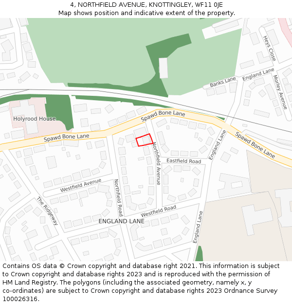 4, NORTHFIELD AVENUE, KNOTTINGLEY, WF11 0JE: Location map and indicative extent of plot