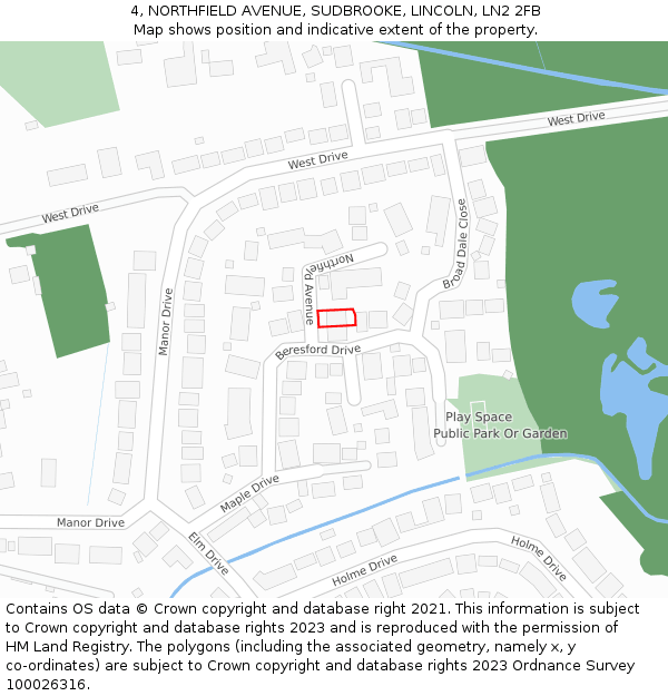 4, NORTHFIELD AVENUE, SUDBROOKE, LINCOLN, LN2 2FB: Location map and indicative extent of plot