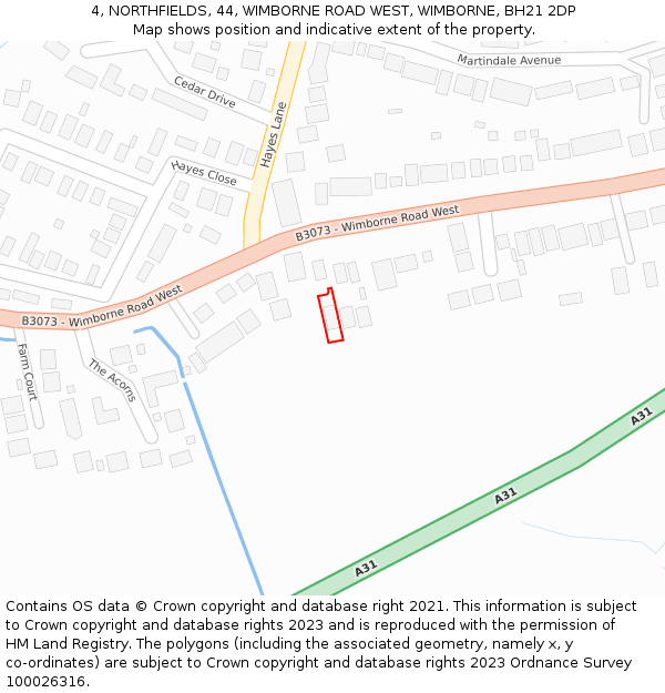4, NORTHFIELDS, 44, WIMBORNE ROAD WEST, WIMBORNE, BH21 2DP: Location map and indicative extent of plot