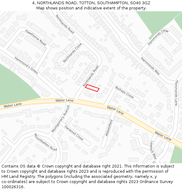 4, NORTHLANDS ROAD, TOTTON, SOUTHAMPTON, SO40 3GZ: Location map and indicative extent of plot