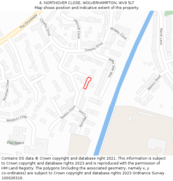 4, NORTHOVER CLOSE, WOLVERHAMPTON, WV9 5LT: Location map and indicative extent of plot