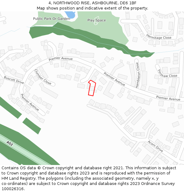 4, NORTHWOOD RISE, ASHBOURNE, DE6 1BF: Location map and indicative extent of plot