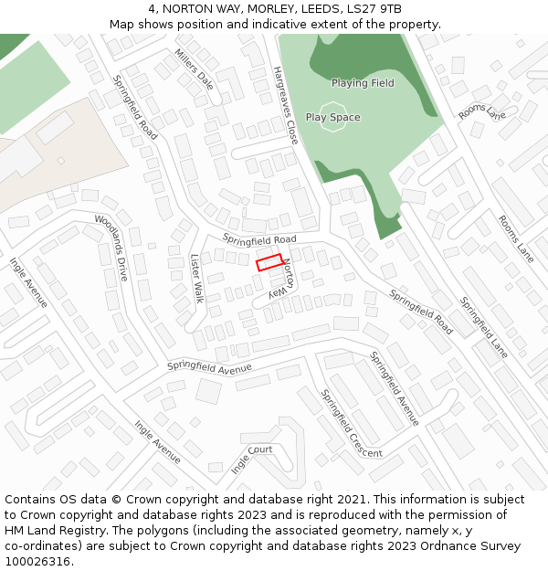 4, NORTON WAY, MORLEY, LEEDS, LS27 9TB: Location map and indicative extent of plot