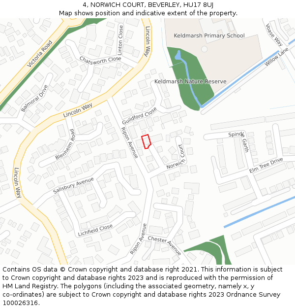 4, NORWICH COURT, BEVERLEY, HU17 8UJ: Location map and indicative extent of plot