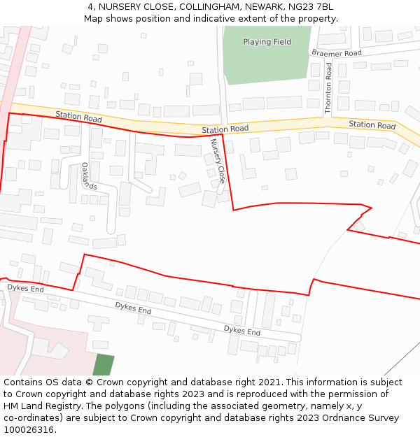 4, NURSERY CLOSE, COLLINGHAM, NEWARK, NG23 7BL: Location map and indicative extent of plot