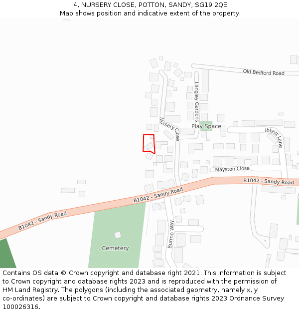 4, NURSERY CLOSE, POTTON, SANDY, SG19 2QE: Location map and indicative extent of plot