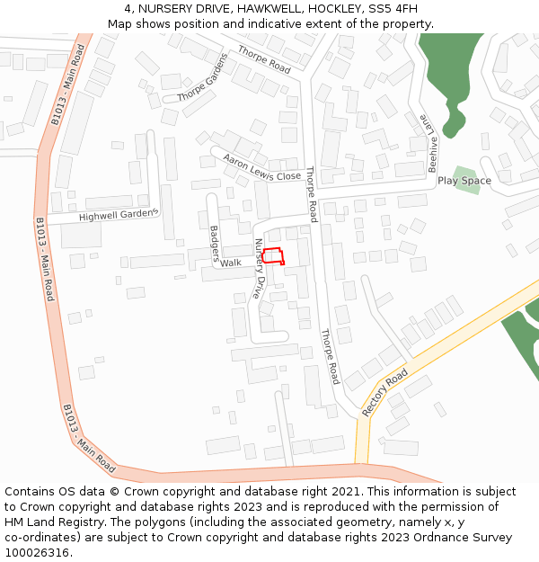 4, NURSERY DRIVE, HAWKWELL, HOCKLEY, SS5 4FH: Location map and indicative extent of plot