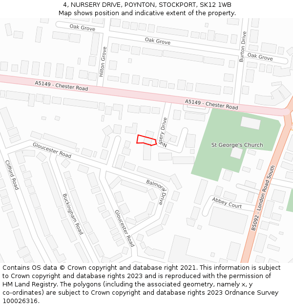 4, NURSERY DRIVE, POYNTON, STOCKPORT, SK12 1WB: Location map and indicative extent of plot