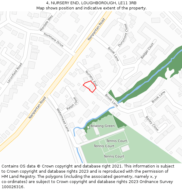 4, NURSERY END, LOUGHBOROUGH, LE11 3RB: Location map and indicative extent of plot
