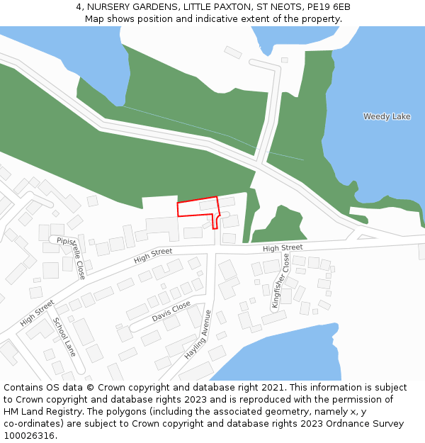 4, NURSERY GARDENS, LITTLE PAXTON, ST NEOTS, PE19 6EB: Location map and indicative extent of plot