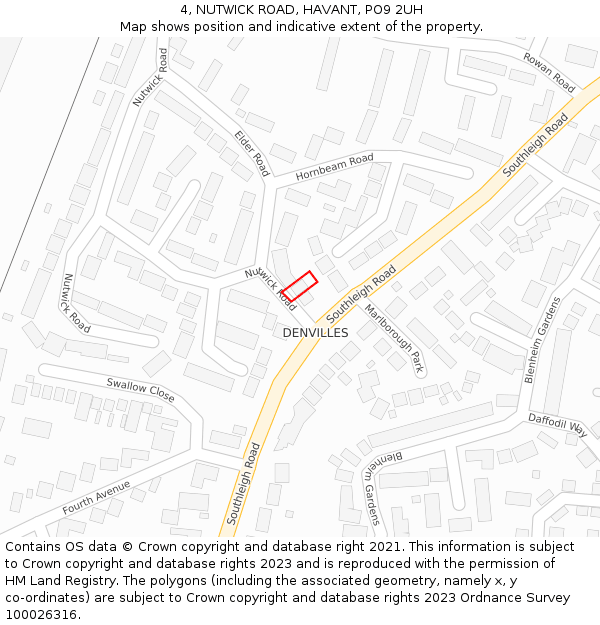 4, NUTWICK ROAD, HAVANT, PO9 2UH: Location map and indicative extent of plot