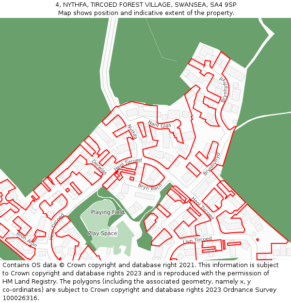 4, NYTHFA, TIRCOED FOREST VILLAGE, SWANSEA, SA4 9SP: Location map and indicative extent of plot