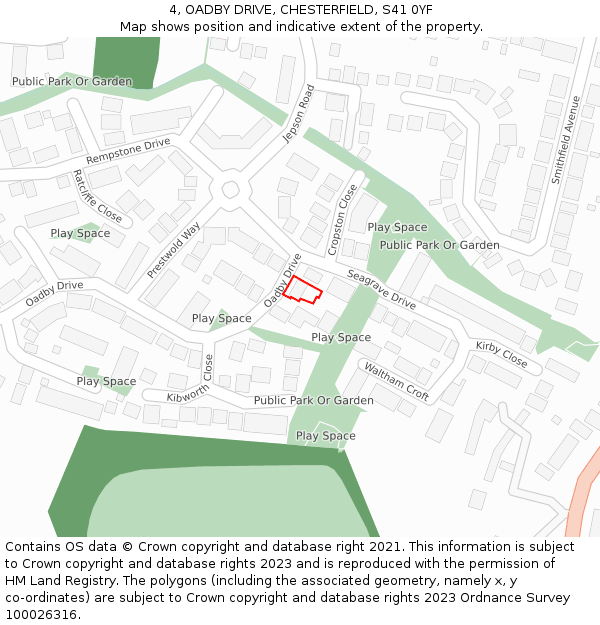 4, OADBY DRIVE, CHESTERFIELD, S41 0YF: Location map and indicative extent of plot