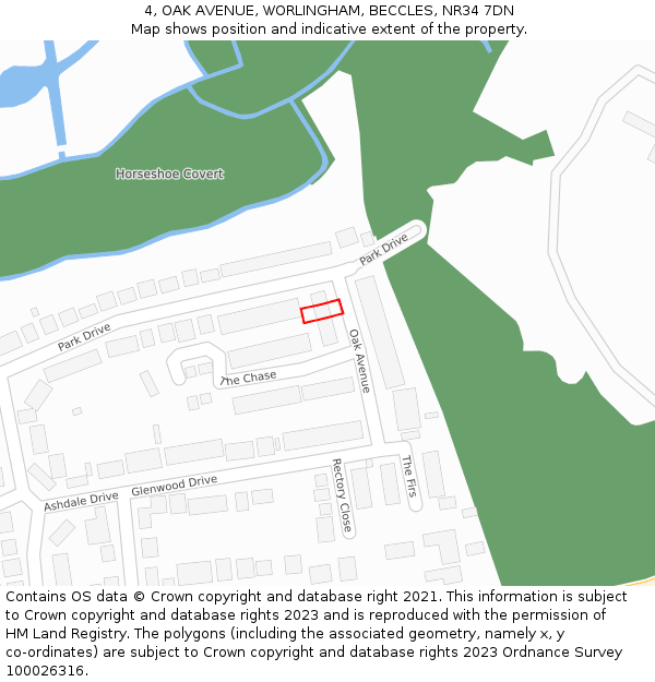 4, OAK AVENUE, WORLINGHAM, BECCLES, NR34 7DN: Location map and indicative extent of plot