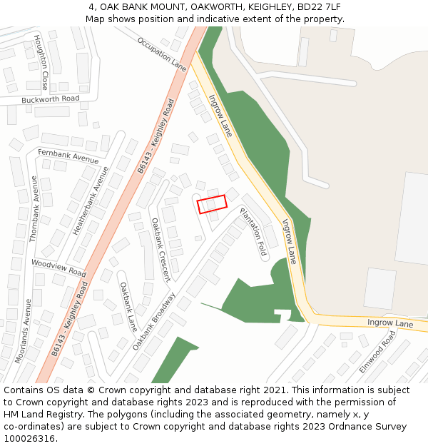 4, OAK BANK MOUNT, OAKWORTH, KEIGHLEY, BD22 7LF: Location map and indicative extent of plot