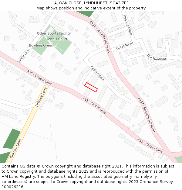 4, OAK CLOSE, LYNDHURST, SO43 7EF: Location map and indicative extent of plot