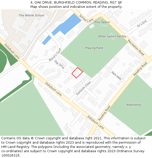 4, OAK DRIVE, BURGHFIELD COMMON, READING, RG7 3JF: Location map and indicative extent of plot