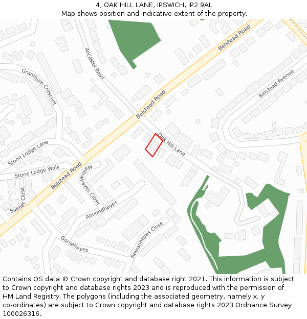 4, OAK HILL LANE, IPSWICH, IP2 9AL: Location map and indicative extent of plot