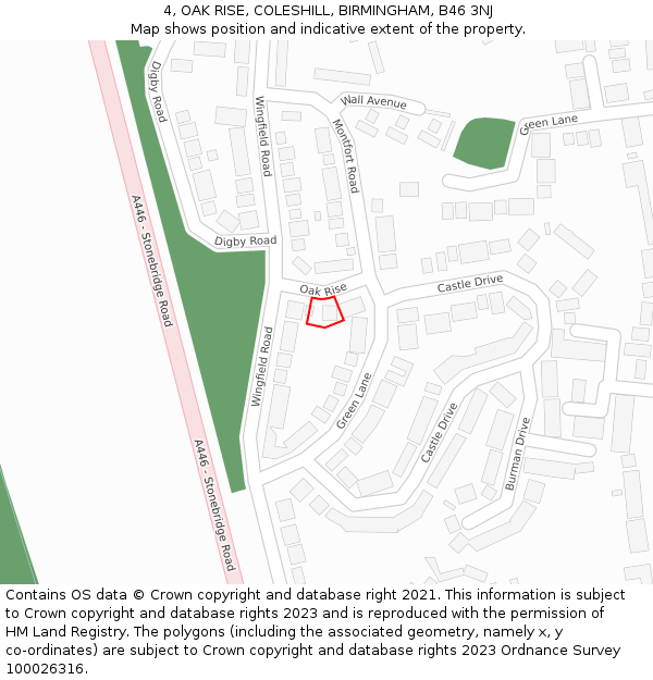 4, OAK RISE, COLESHILL, BIRMINGHAM, B46 3NJ: Location map and indicative extent of plot