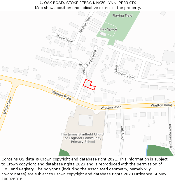 4, OAK ROAD, STOKE FERRY, KING'S LYNN, PE33 9TX: Location map and indicative extent of plot